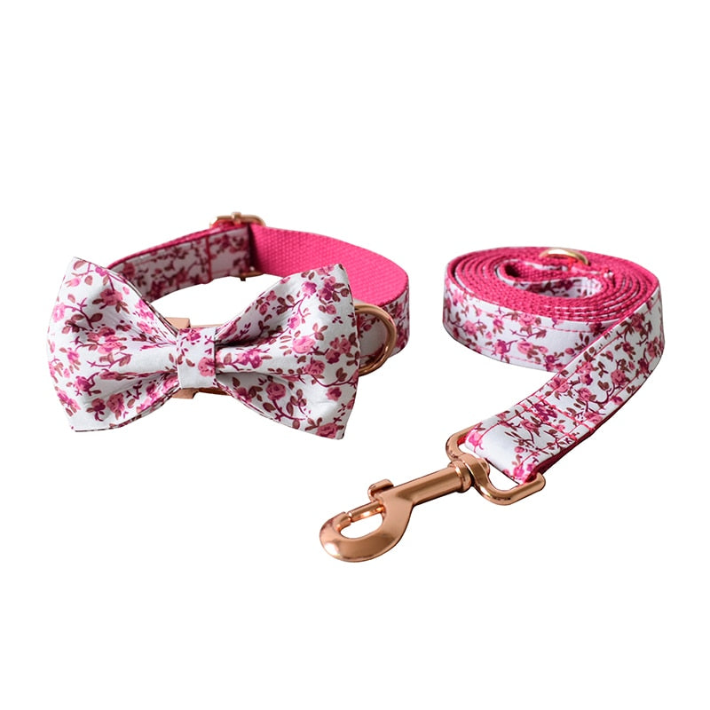 Luxury Pink Flower Dog Collar Set