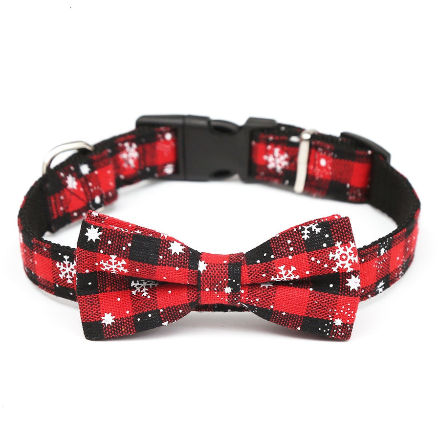 Christmas Snowflake Plaid Bow Tie Collar