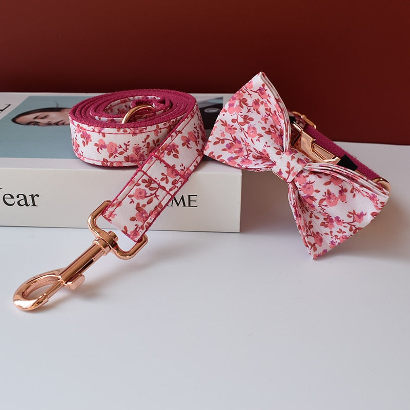 Luxury Pink Flower Dog Collar Set