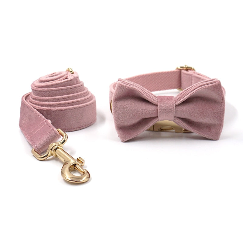 Luxury Rose Velvet Dog Collar Set