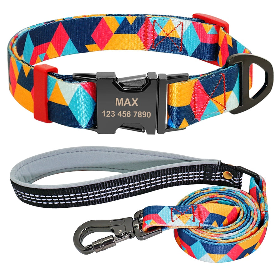 Printed Pattern Dog Collar And Leash Set