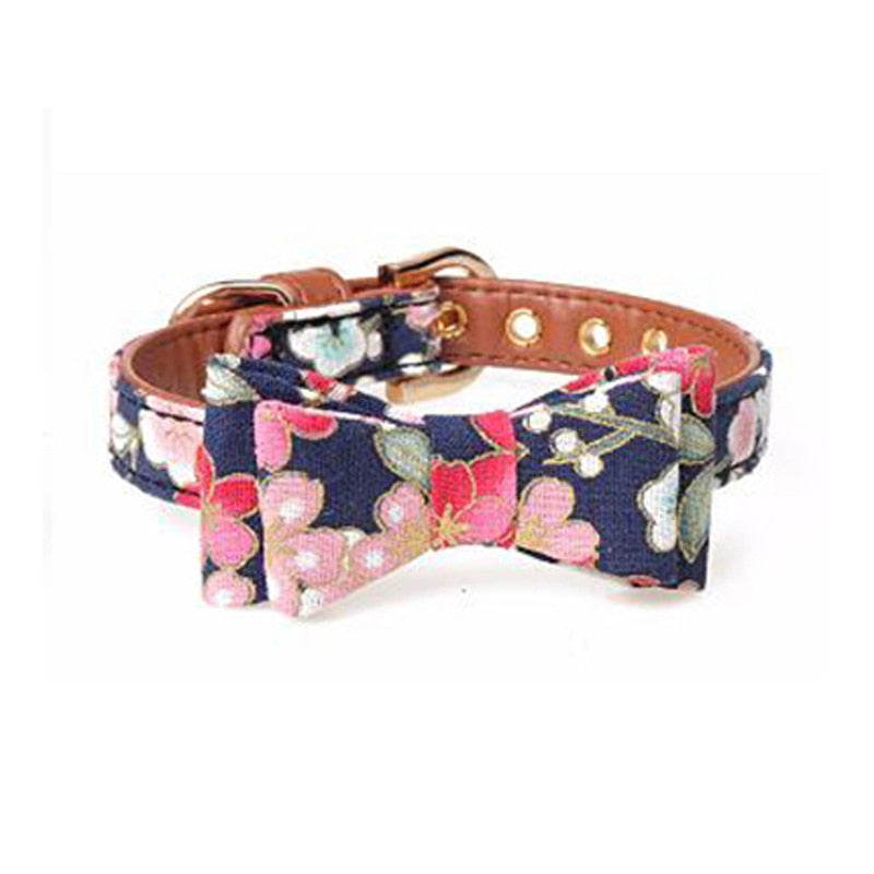 PU leather Floral Bowtie Dog Collar