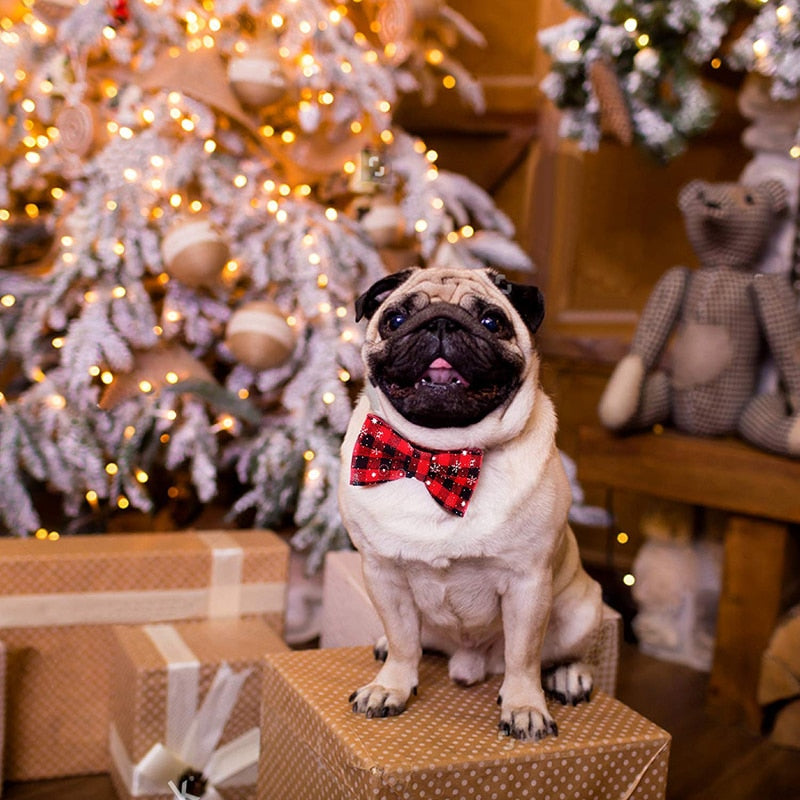 Christmas Snowflake Plaid Bow Tie Collar