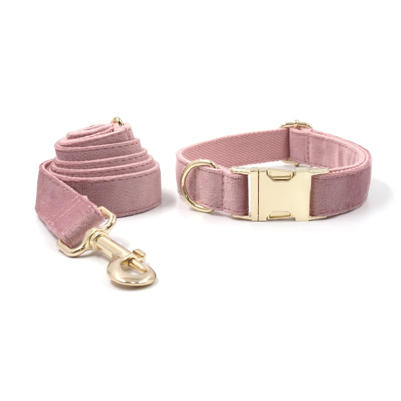 Luxury Rose Velvet Dog Collar Set