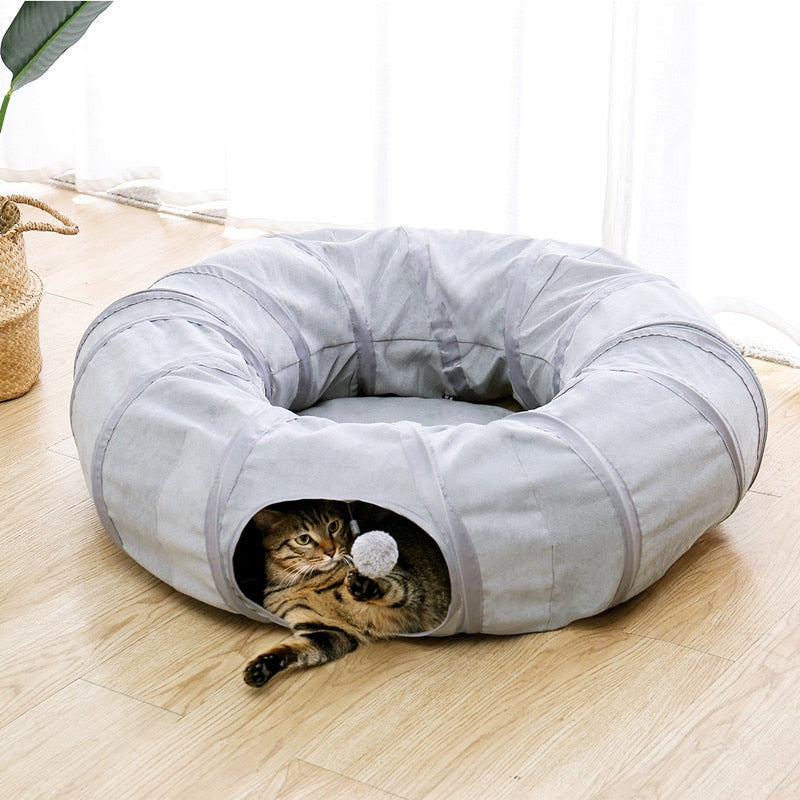 Gray Cat Foldable Crossing Tunnel