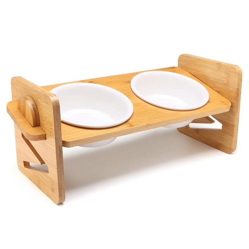 Bamboo Rack Ceramic Pets Bowls