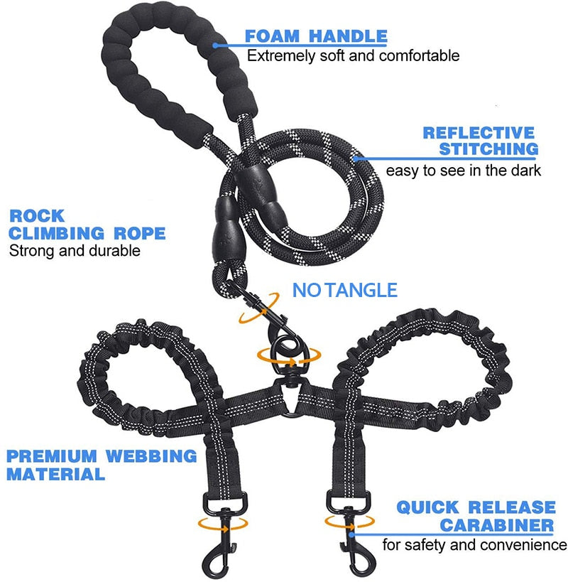 360 Swivel No Tangle Double Dog Leash