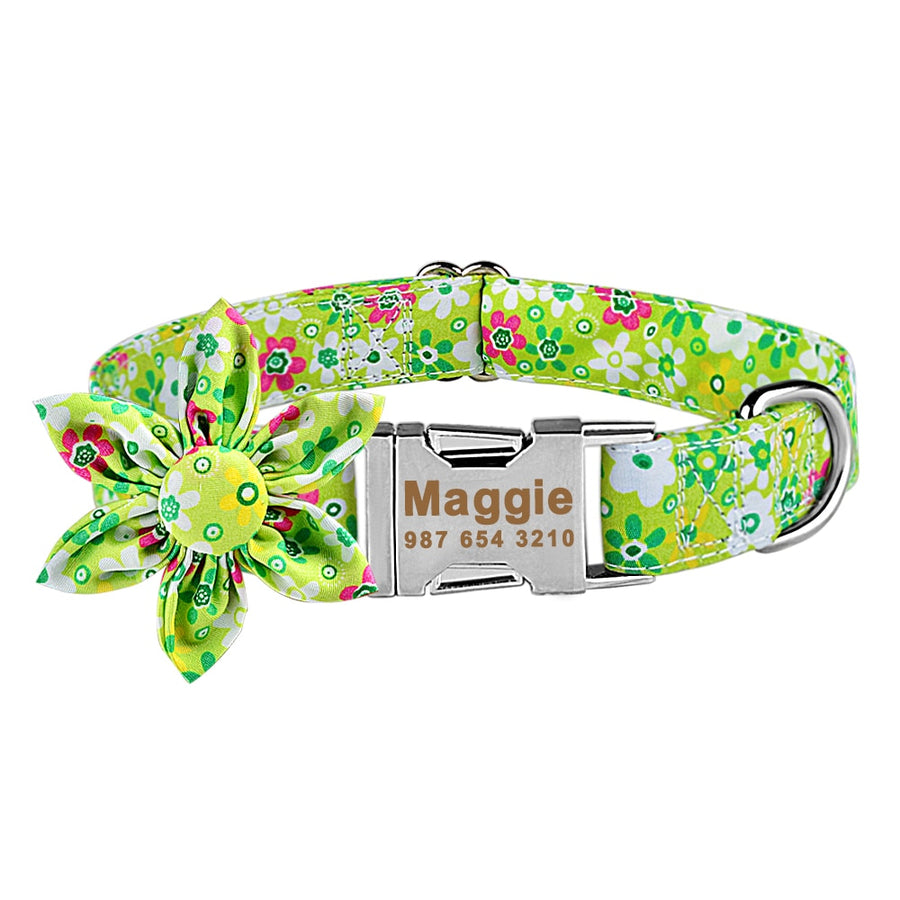 Personalized Dog Collar With Flower