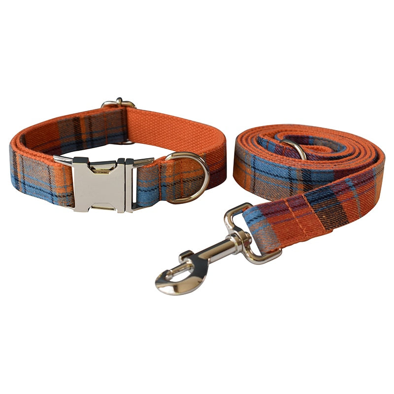 Luxury Orange Grid Dog Collar Set