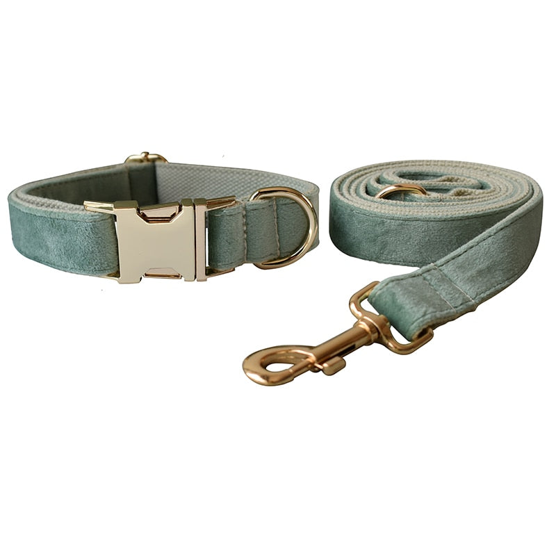 Luxury Green Velvet Dog Collar Set