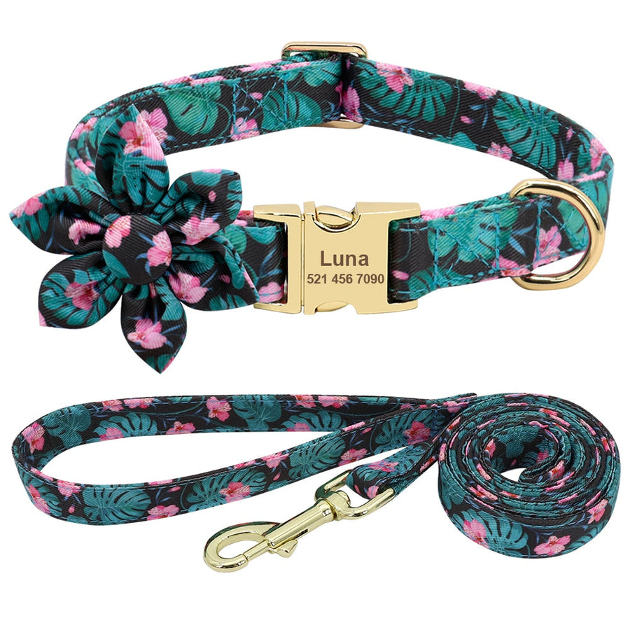 Flower Accessory Dog Collar With Leash