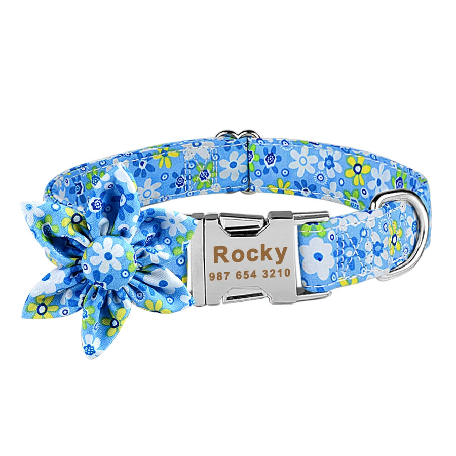 Personalized Dog Collar With Flower