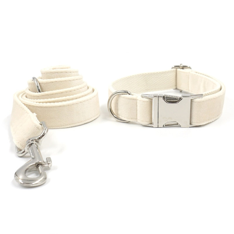 Luxury White Velvet Dog Collar Set