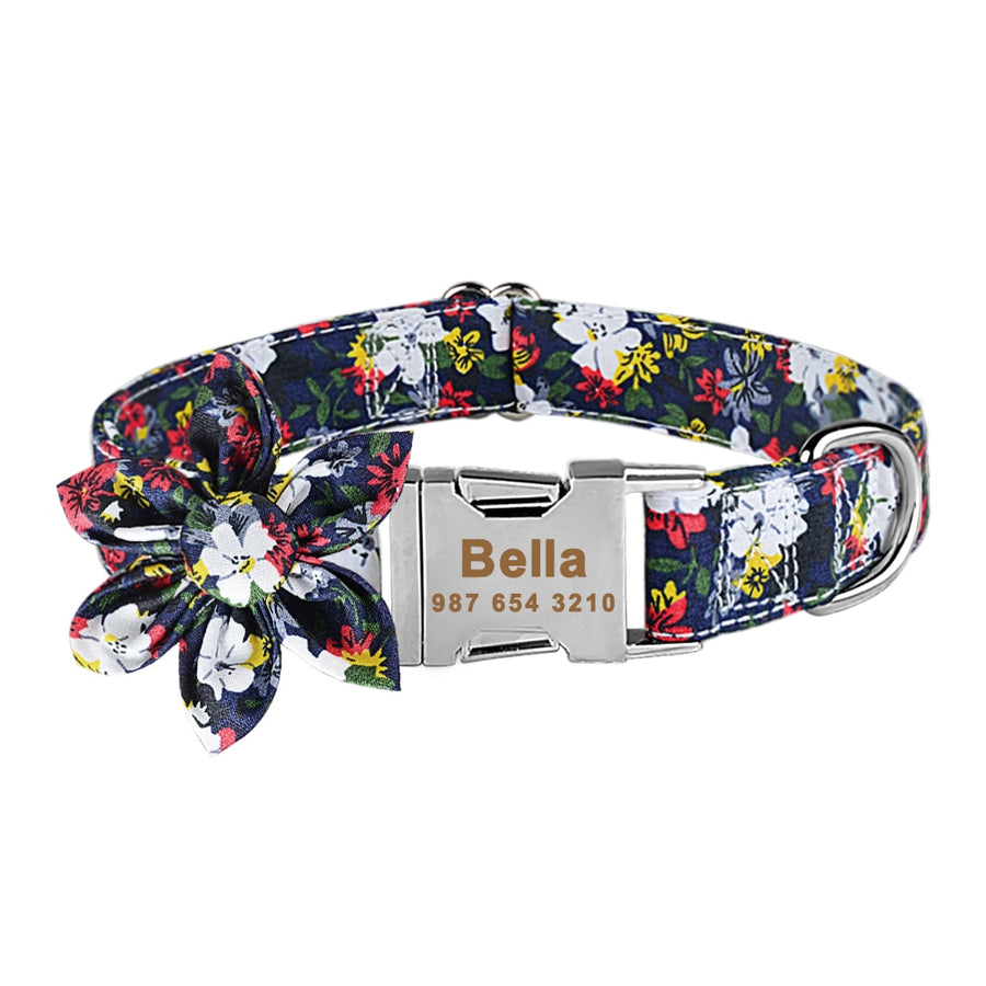 Personalized Dog Collar With Flower