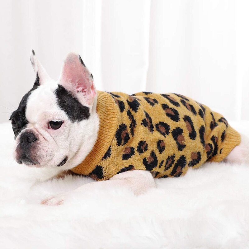 Leopard Pattern Turtleneck Dog Sweater