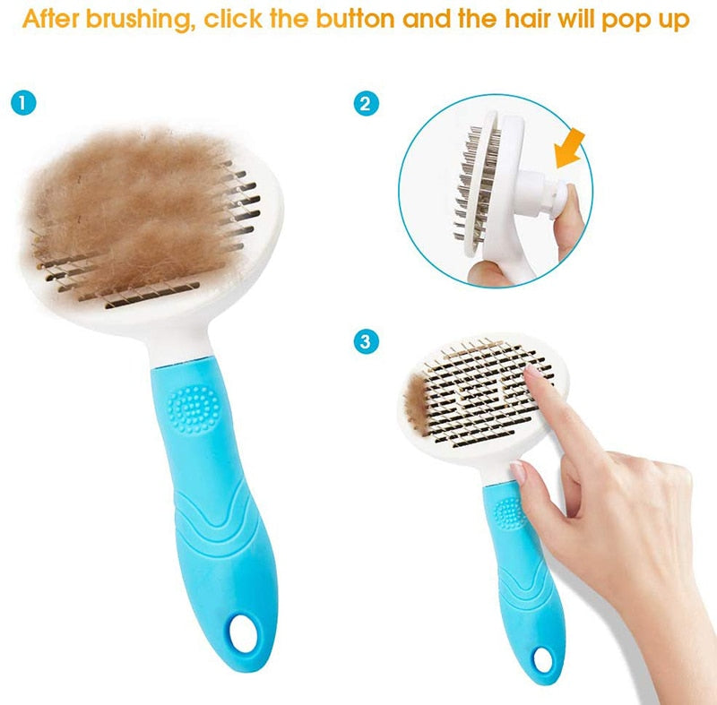 One Button Self Cleaning Dog Brush