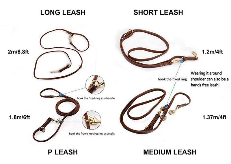 Multifunctional Genuine Leather Dog Leash