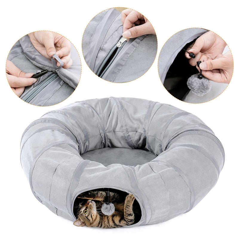 Gray Cat Foldable Crossing Tunnel