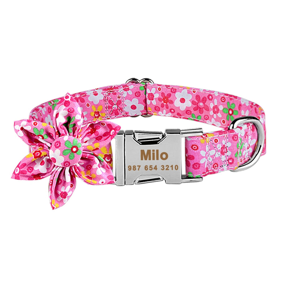 Personalized Dog Collar With Flower