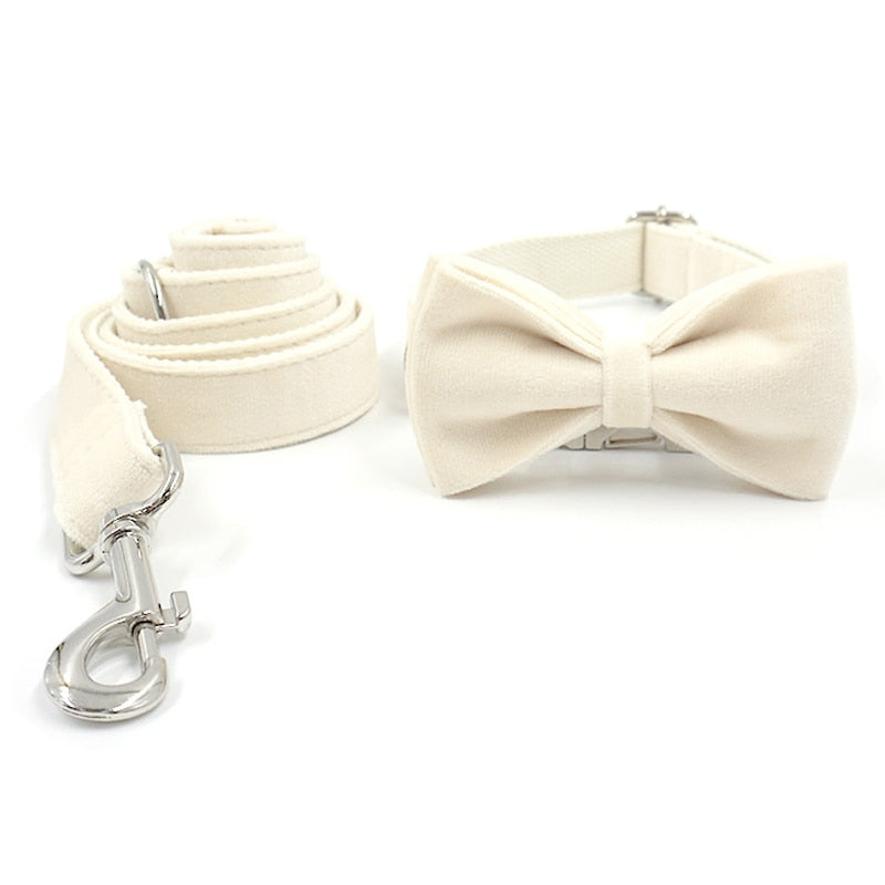 Luxury White Velvet Dog Collar Set