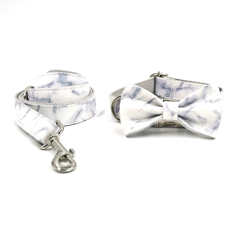 Luxury White Marble Dog Collar Set