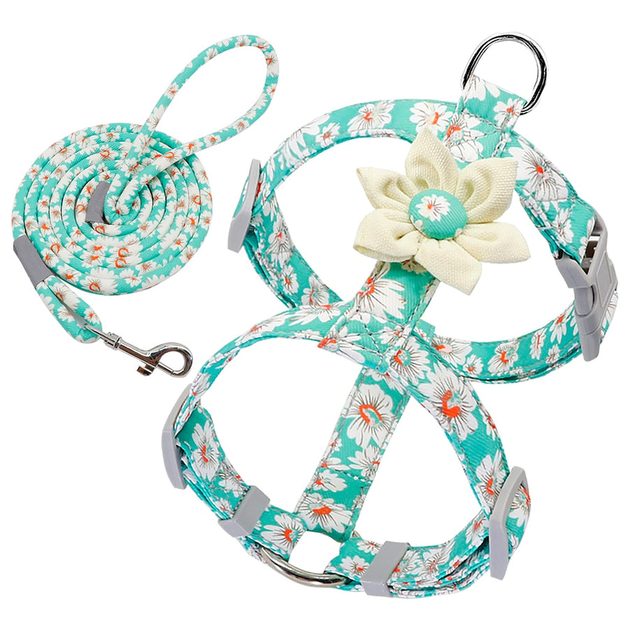 Nylon White Floral Pet Harness