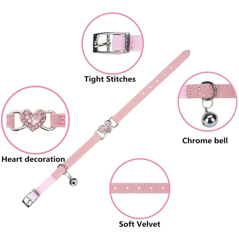 Adjustable Heart Bling Pet Collar