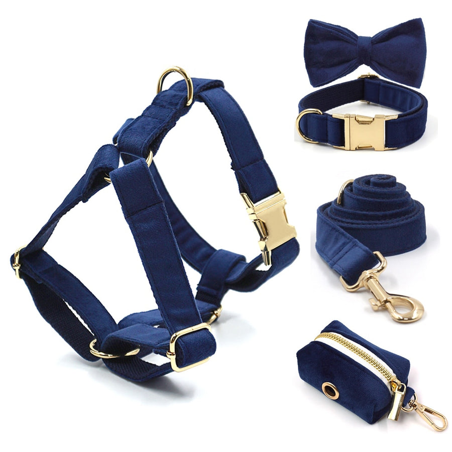 Luxury Deep Blue Velvet Dog Harness