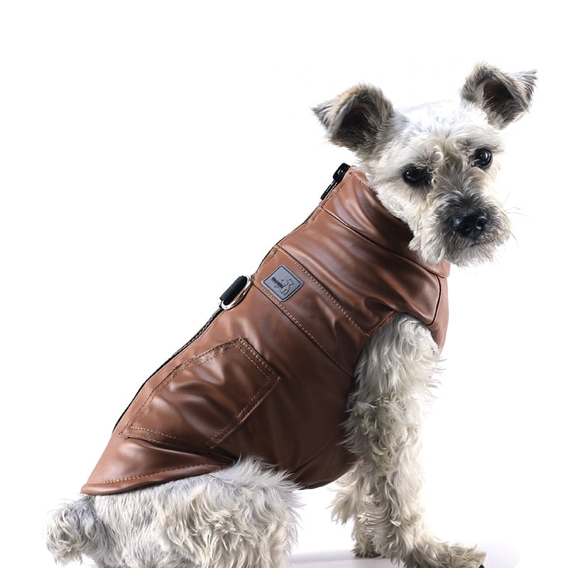 Waterproof Brown Leather Dog Jacket