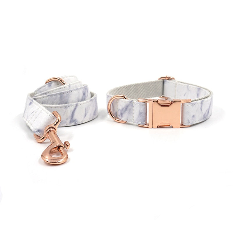 Luxury White Marble Dog Collar Set