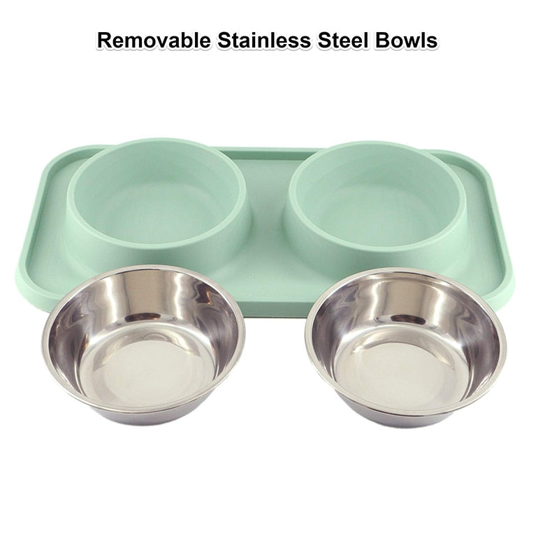 Raised Edge Elegant Double Pet Bowl