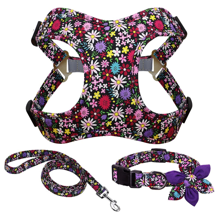 Bulldog Purple Flower Harness Set