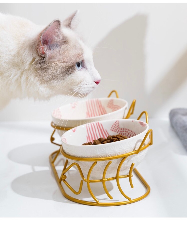 Cute High Leg Ceramic Cat Bowl