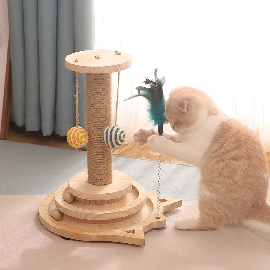 2 Tiers Wooden Cat Scratching Post