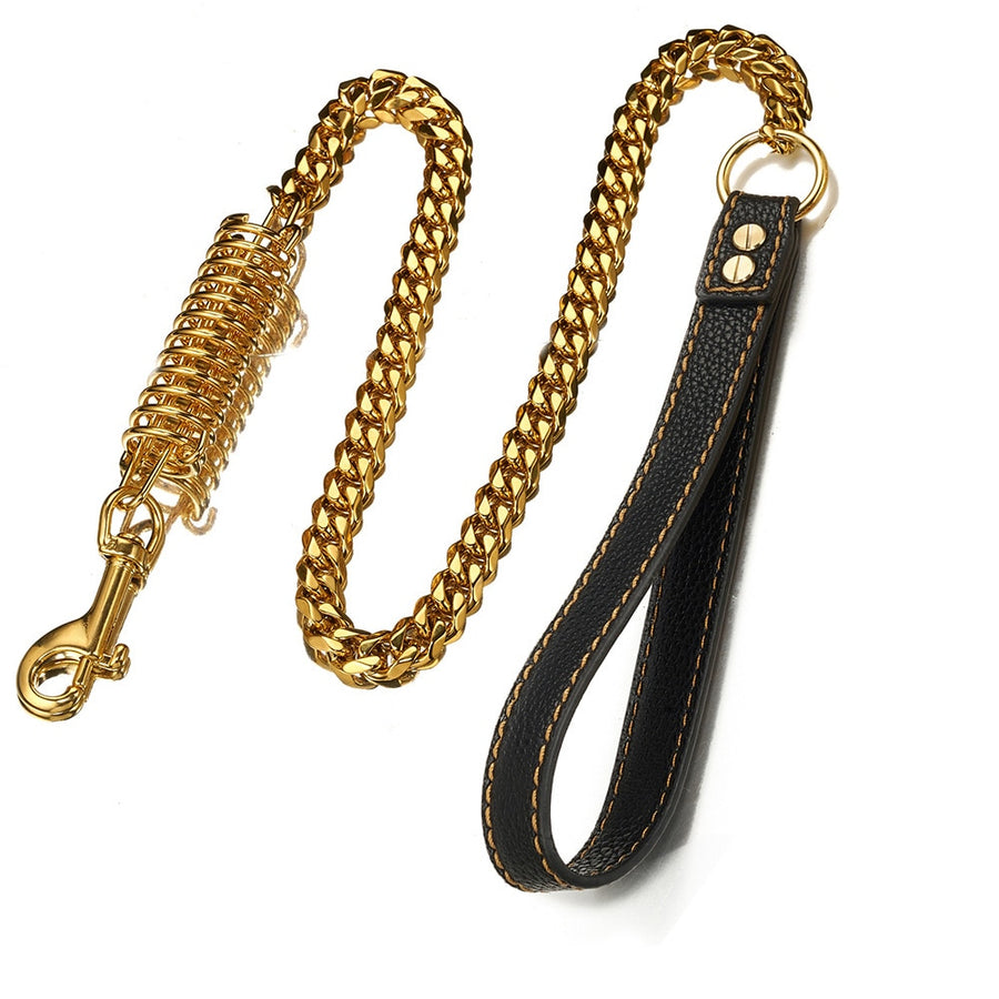 Gold Metal Cuban Stainless Steel Dog Leash