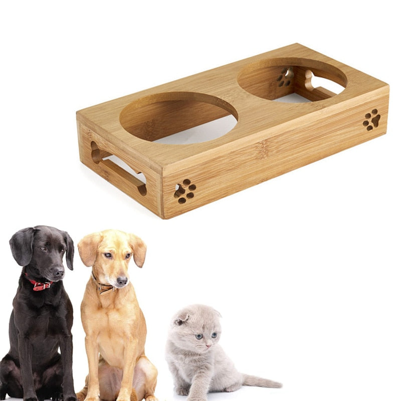 Anti Slip Bamboo Stand Dog Bowl