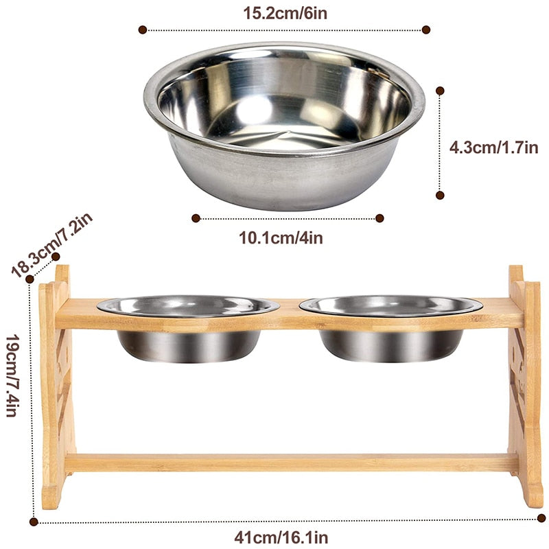 Bamboo Framed Elevated Dog Bowl