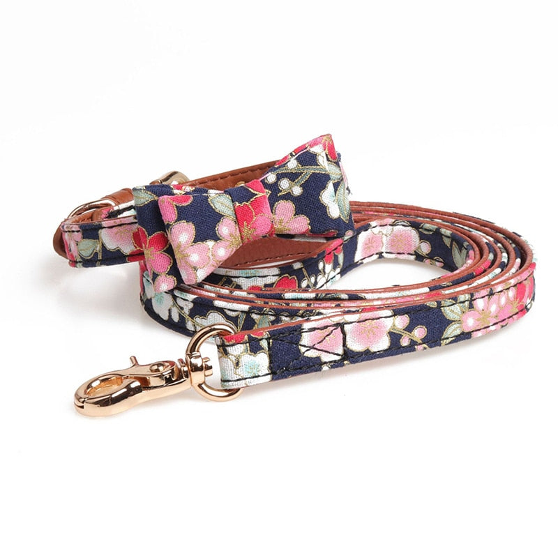 PU leather Floral Bowtie Dog Collar