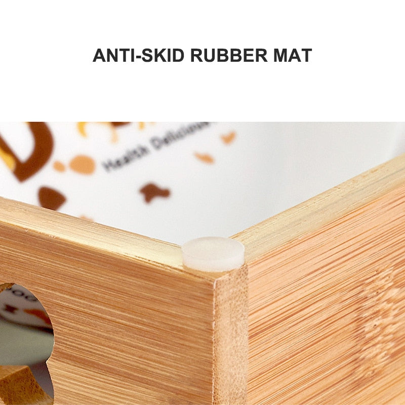 Anti Slip Bamboo Stand Dog Bowl