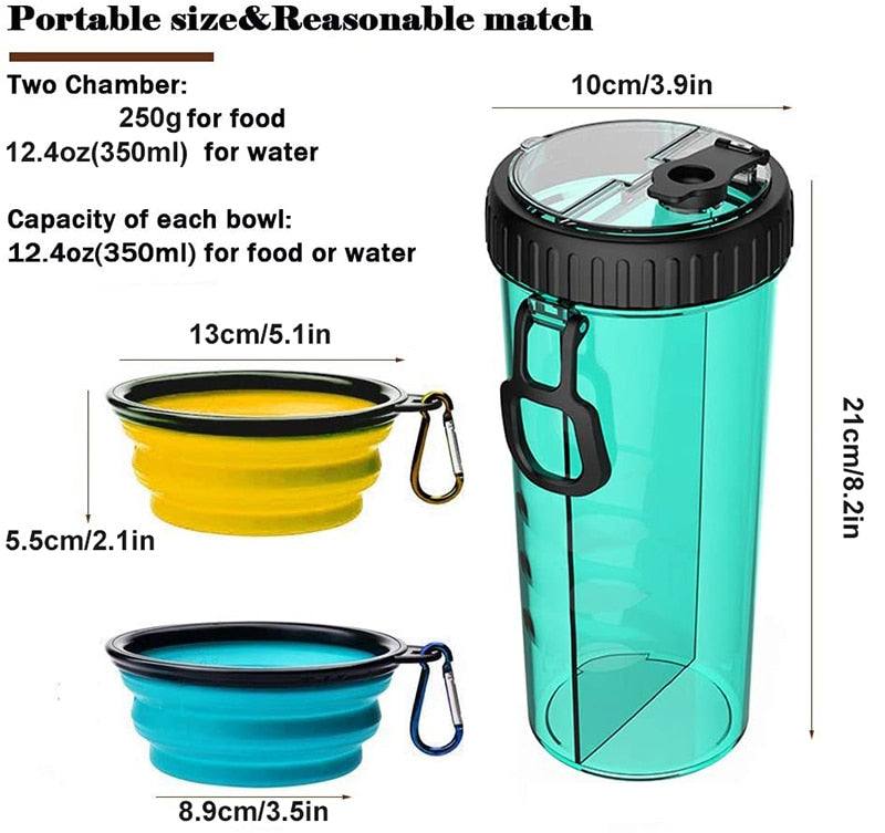 Dog Water Bottle With 2 Collapsible Bowls