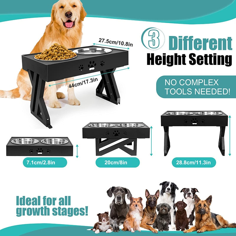 Adjustable 3 Heights Elevated Dog Feeder