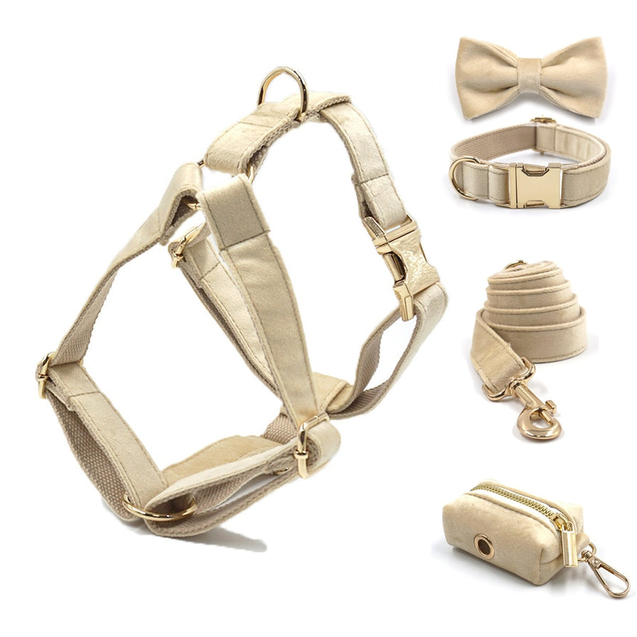 Luxury Light Brown Velvet Dog Harness