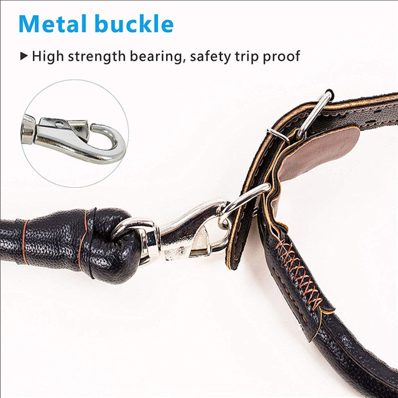 Strong PU Leather Dog Collar Leash Set