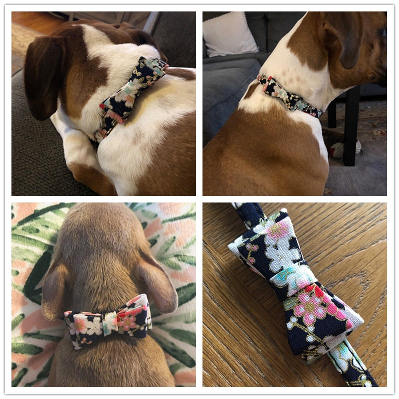 PU leather Floral Bowtie Dog Collar