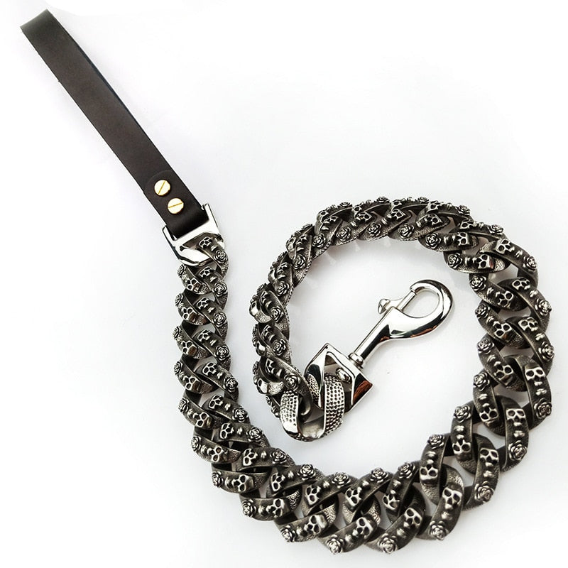 Cuban Dog Silver Skull Leash