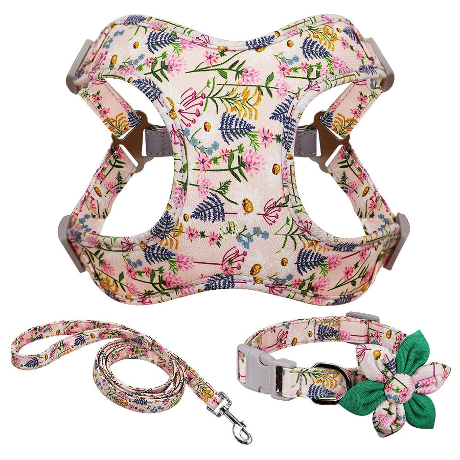 Flower Print Dog Harness Set