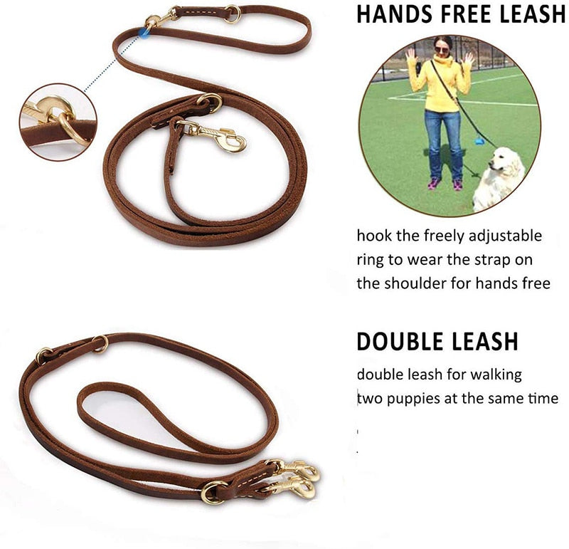 Multifunctional Genuine Leather Dog Leash