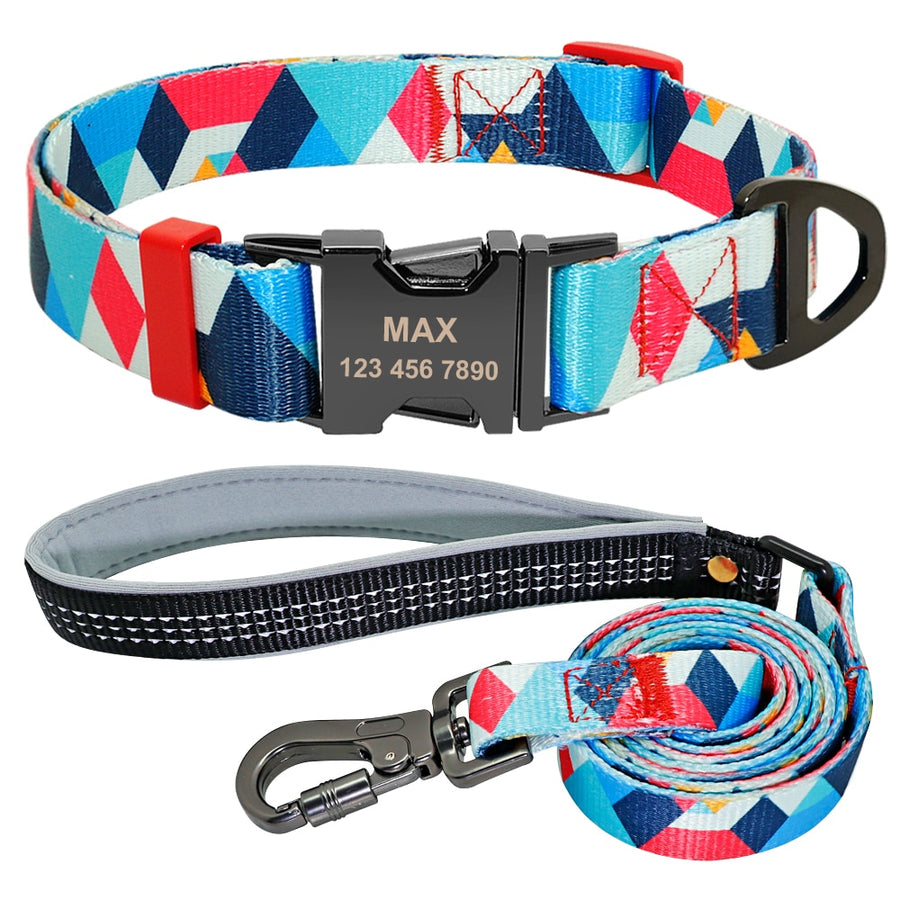 Printed Pattern Dog Collar And Leash Set