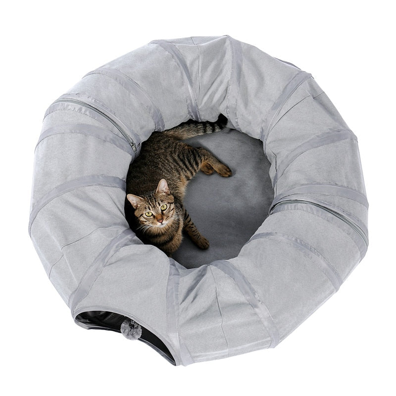 Gray Cat Foldable Crossing Tunnel