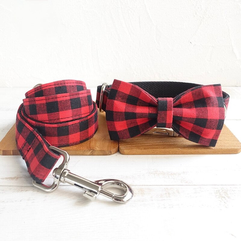 The Red Plaid Luxury Dog Collar Set